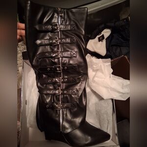 Black Buckle Knee-High Boots